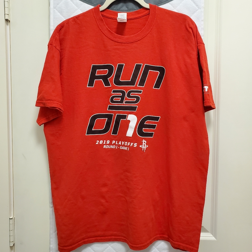 Rockets  Run as One T-shirt, 2019 playoff, red, size XL, cotton